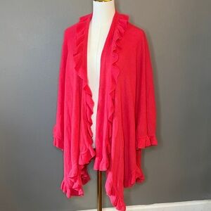 Cardigan Ruffled Knit Open Front Pink